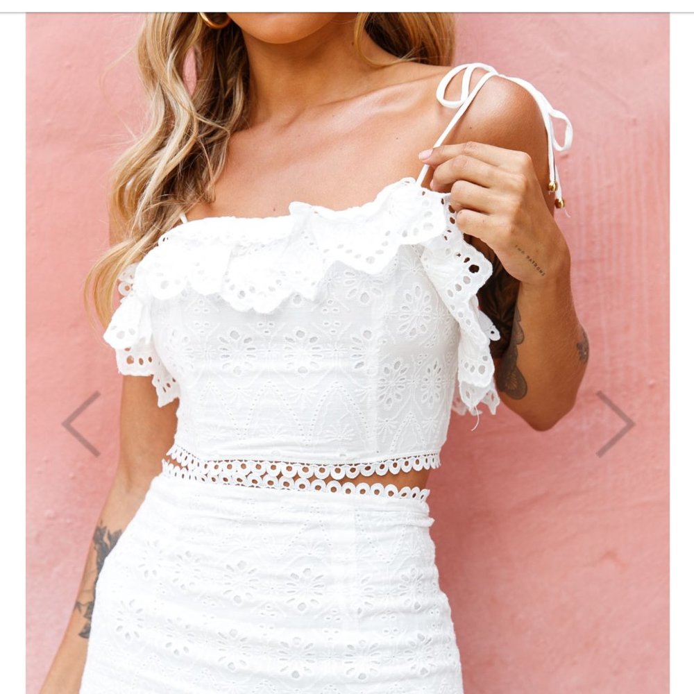 Houston tied shoulder broderie anglaise top